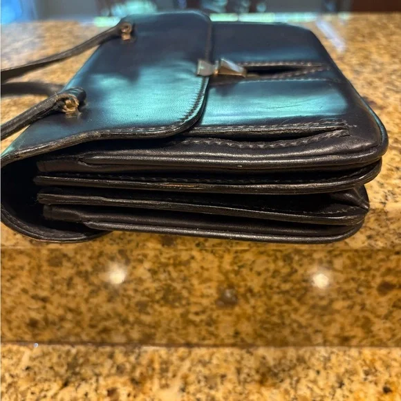 Vintage Italian Leather Small Satchel structured Hand Bag Midnight Blue Pockets - Picture 11 of 13